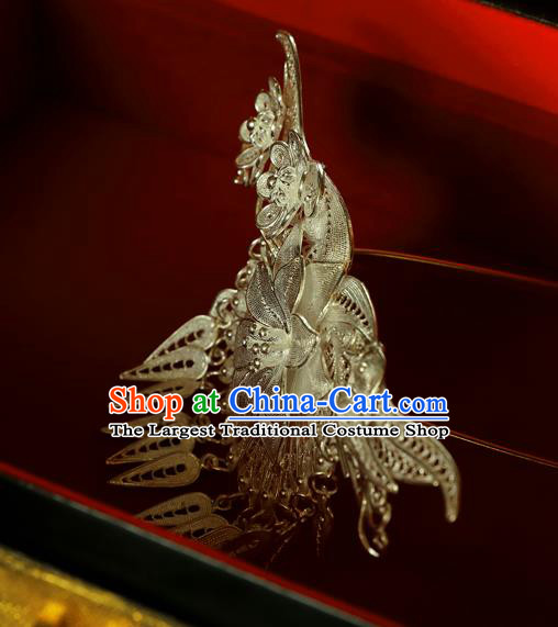 China Ancient Empress Silver Lotus Hair Stick Handmade Ming Dynasty Tassel Hairpin Traditional Hair Accessories