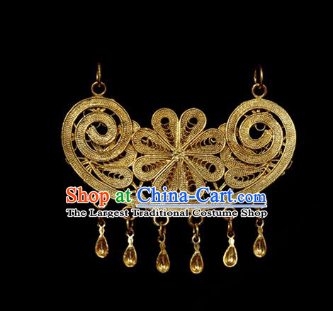 China Traditional Hanfu Tassel Necklace Accessories Ancient Princess Golden Plum Blossom Necklet Pendant