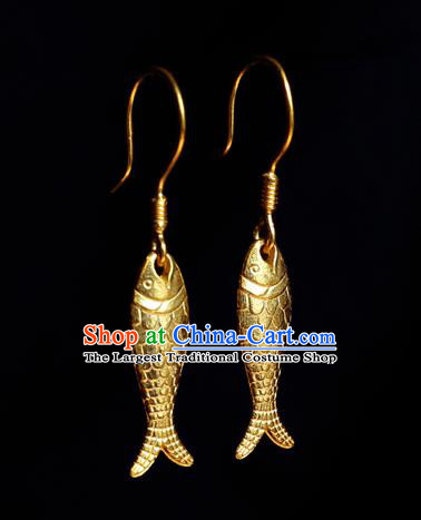Chinese Traditional Hanfu Golden Carp Earrings Accessories Ancient Princess Silver Ear Jewelry