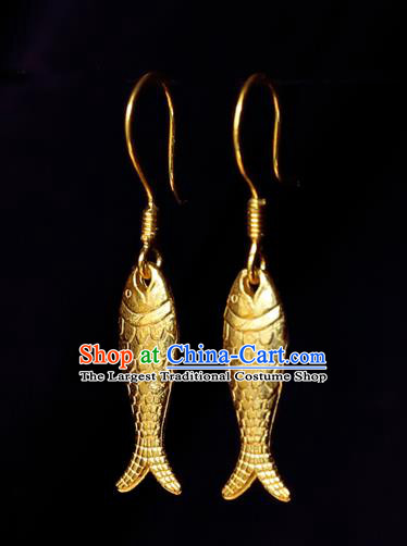 Chinese Traditional Hanfu Golden Carp Earrings Accessories Ancient Princess Silver Ear Jewelry