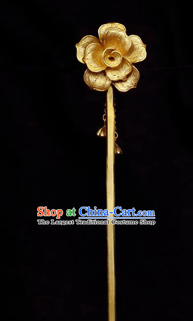 China Ancient Empress Golden Peony Hair Stick Traditional Hair Accessories Handmade Qing Dynasty Court Hairpin