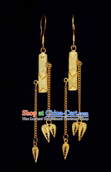 Chinese National Golden Ear Accessories Traditional Cheongsam Long Tassel Earrings Jewelry