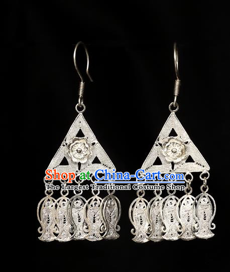 Chinese Traditional Cheongsam Earrings Jewelry National Silver Fishes Tassel Ear Accessories