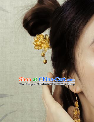 China Traditional Cheongsam Hair Accessories Handmade Golden Peacock Tassel Hairpin