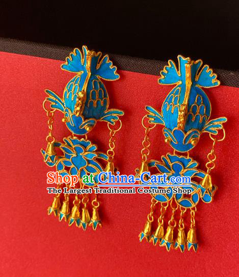 Chinese National Tassel Ear Accessories Traditional Cheongsam Cloisonne Fish Earrings Jewelry