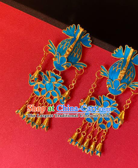 Chinese National Tassel Ear Accessories Traditional Cheongsam Cloisonne Fish Earrings Jewelry