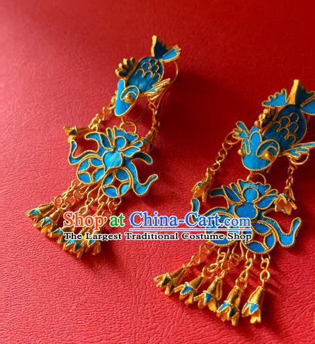 Chinese National Tassel Ear Accessories Traditional Cheongsam Cloisonne Fish Earrings Jewelry