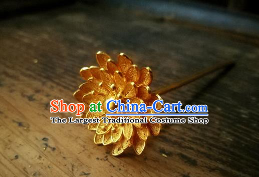 China Ancient Ming Dynasty Court Lady Hairpin Traditional Hair Accessories Handmade Golden Hibiscus Hair Stick