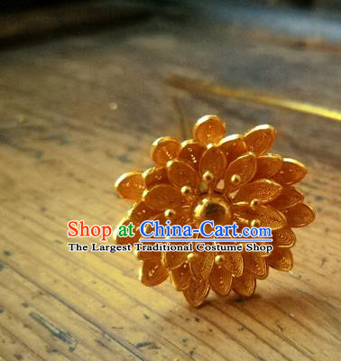 China Ancient Ming Dynasty Court Lady Hairpin Traditional Hair Accessories Handmade Golden Hibiscus Hair Stick