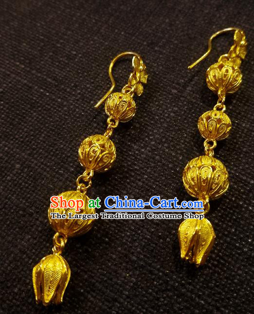 Chinese National Wedding Ear Accessories Traditional Cheongsam Golden Butterfly Earrings Jewelry