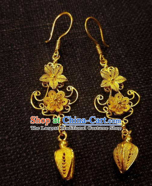 Chinese National Wedding Golden Pulm Blossom Ear Accessories Traditional Cheongsam Earrings Jewelry