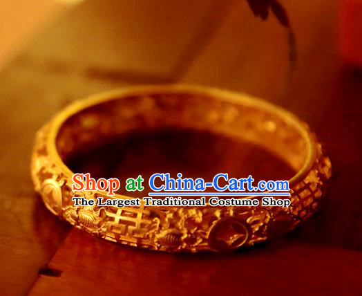 Handmade Chinese Wedding Bracelet Accessories Traditional Ancient Bride Golden Bangle Jewelry