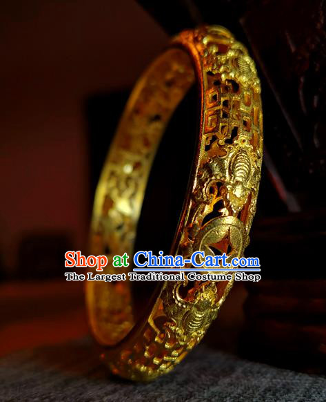 Handmade Chinese Wedding Bracelet Accessories Traditional Ancient Bride Golden Bangle Jewelry