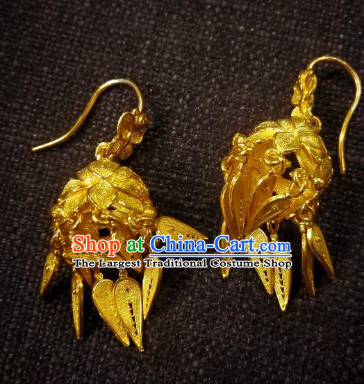 Chinese Qing Dynasty Imperial Consort Ear Accessories National Wedding Jewelry Traditional Cheongsam Golden Earrings