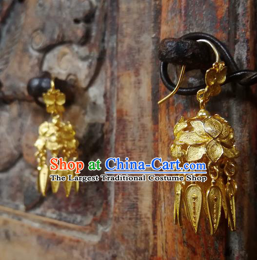 Chinese Qing Dynasty Imperial Consort Ear Accessories National Wedding Jewelry Traditional Cheongsam Golden Earrings