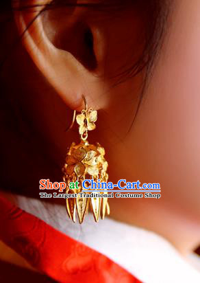 Chinese Qing Dynasty Golden Ear Accessories Traditional Cheongsam Earrings National Wedding Jewelry