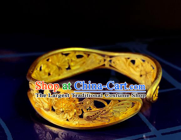 Handmade Chinese Silver Bracelet Accessories Traditional Wedding Golden Bangle Jewelry
