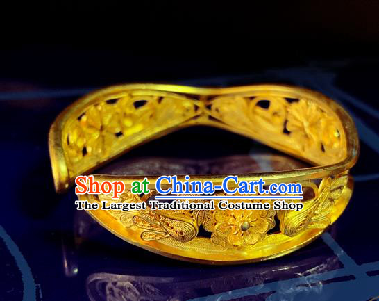 Handmade Chinese Silver Bracelet Accessories Traditional Wedding Golden Bangle Jewelry