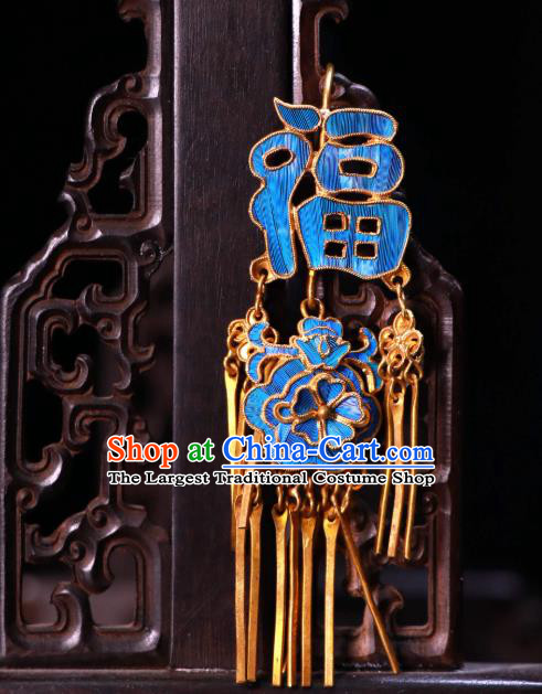 Chinese Classical Cloisonne Earrings Jewelry Ancient Qing Dynasty Court Woman Ear Accessories
