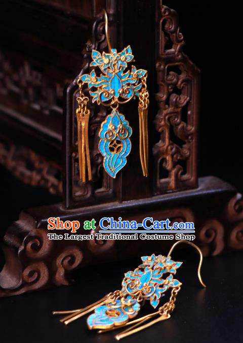 Chinese Ancient Qing Dynasty Empress Ear Accessories Classical Cloisonne Butterfly Earrings Jewelry