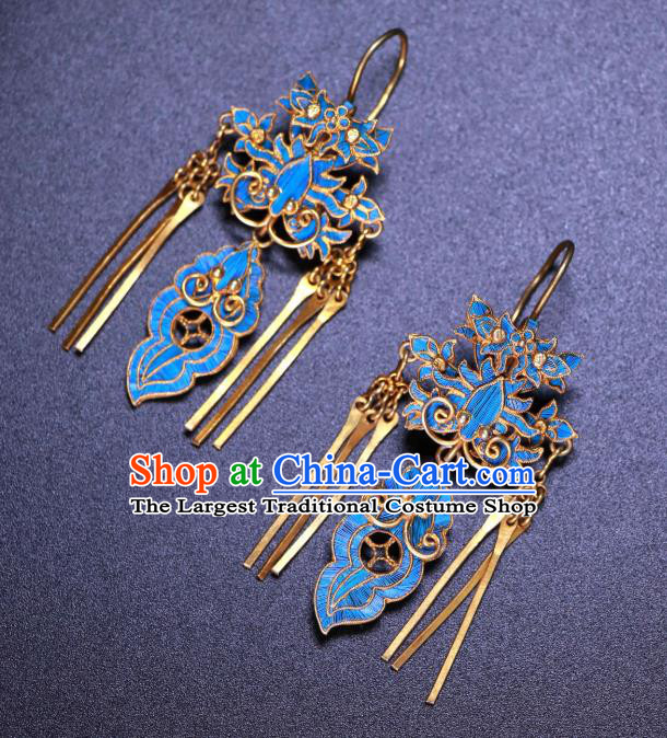 Chinese Ancient Qing Dynasty Empress Ear Accessories Classical Cloisonne Butterfly Earrings Jewelry