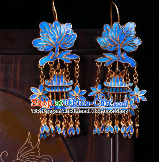 Chinese Wedding Jewelry Ancient Qing Dynasty Empress Ear Accessories Classical Blueing Earrings
