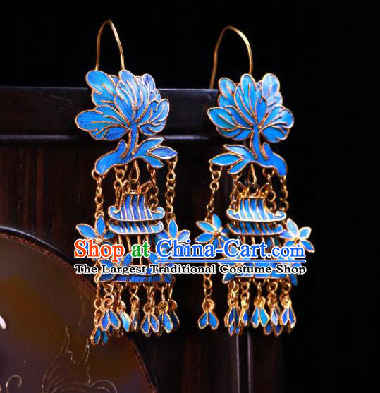 Chinese Wedding Jewelry Ancient Qing Dynasty Empress Ear Accessories Classical Blueing Earrings