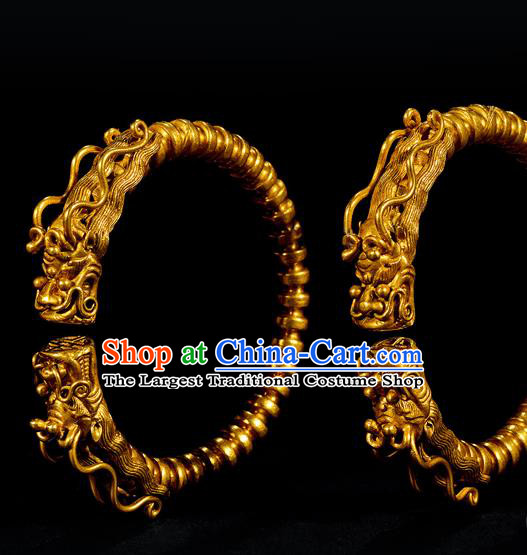 Handmade Chinese Golden Dragon Bracelet Accessories Traditional Wedding Ruby Bangle Jewelry