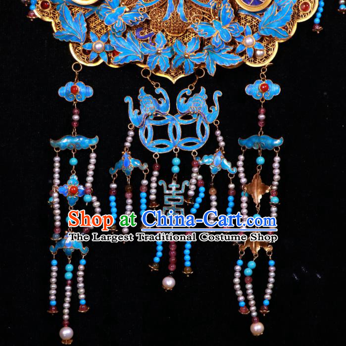 China Traditional Filigree Necklace Accessories Ancient Qing Dynasty Empress Cloisonne Phoenix Pearls Necklet Pendant