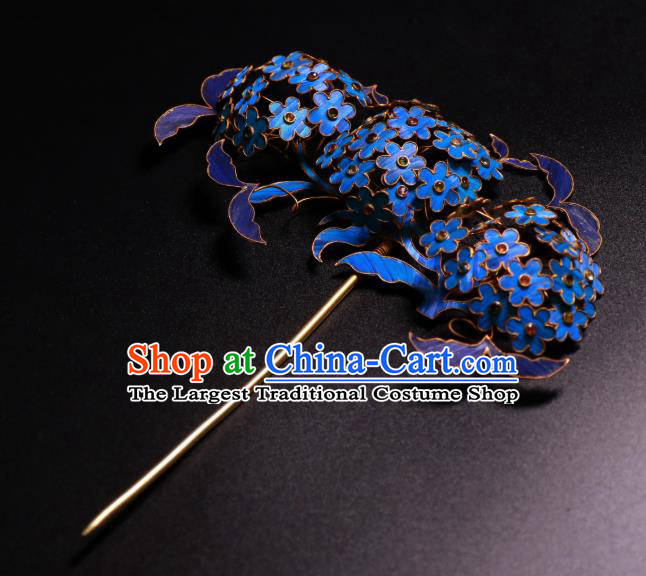 China Ancient Imperial Consort Pearls Hair Stick Handmade Qing Dynasty Court Blueing Hydrangea Hairpin