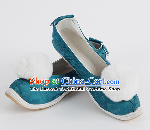 Handmade Chinese Traditional Blue Silk Shoes Hanfu Shoes Ancient Song Dynasty Princess Shoes