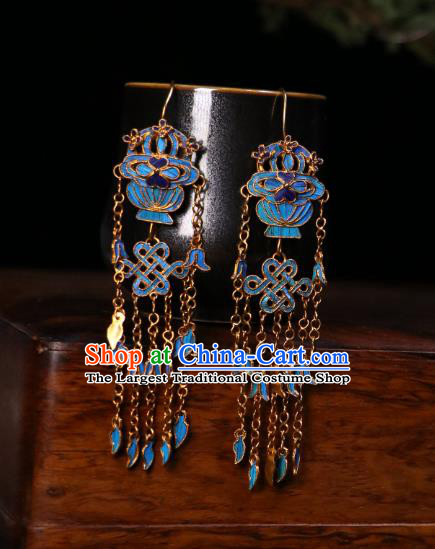 Chinese Qing Dynasty Imperial Consort Tassel Ear Accessories Classical Blueing Basket Earrings Ancient Court Jewelry