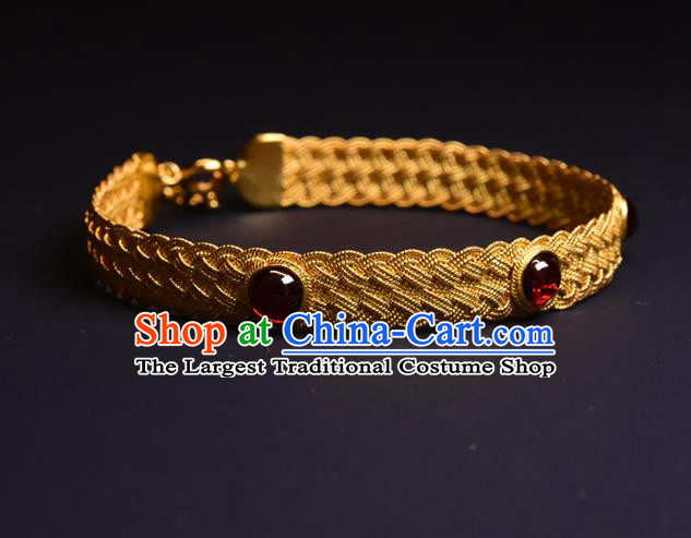 China Traditional Ming Dynasty Bracelet Accessories Ancient Imperial Consort Golden Gems Bangle