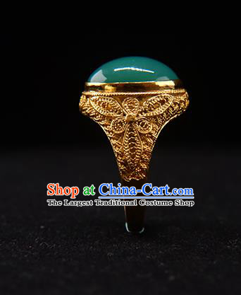 China Traditional Qing Dynasty Chrysoprase Ring Accessories Ancient Imperial Consort Golden Circlet Jewelry