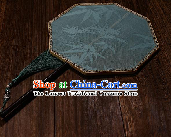 Handmade Chinese Bamboo Pattern Blue Silk Fan Ancient Song Dynasty Princess Palace Fan Traditional Hanfu Fan