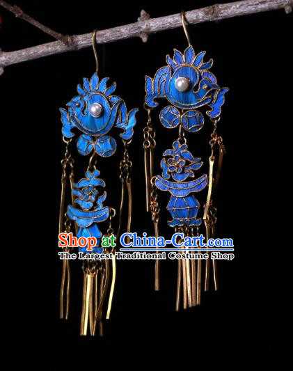 Chinese Classical Earrings Ancient Court Blueing Phoenix Jewelry Qing Dynasty Imperial Consort Ear Accessories
