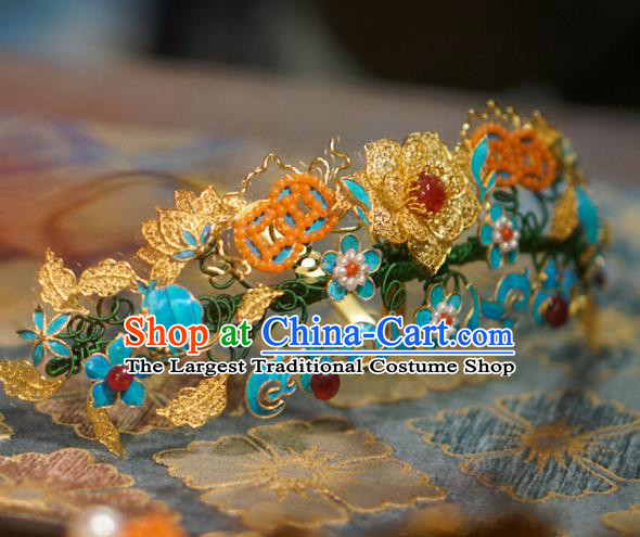 China Ancient Empress Blueing Hair Crown Traditional Court Pearls Hair Jewelry Qing Dynasty Hair Accessories