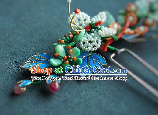 China Ancient Empress Jadeite Plum Blossom Hairpin Traditional Court Hair Jewelry Qing Dynasty Pearls Hair Stick
