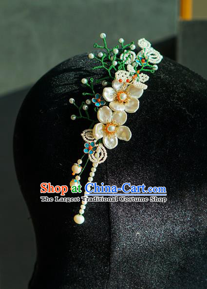 China Qing Dynasty Pearls Hair Stick Traditional Court Hair Jewelry Ancient Empress Shell Plum Hair Clasp