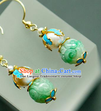 Chinese Qing Dynasty Palace Lady Jadeite Ear Accessories Ancient Empress Pearls Gourd Earrings