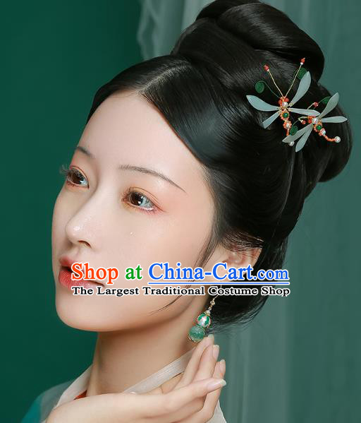 Chinese Qing Dynasty Palace Lady Jadeite Ear Accessories Ancient Empress Pearls Gourd Earrings
