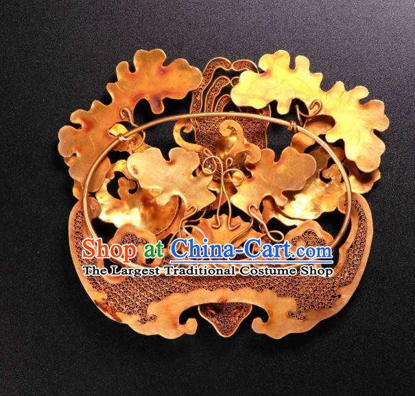 China Ancient Qing Dynasty Court Empress Gems Hairpin Traditional Handmade Filigree Bat Hair Crown