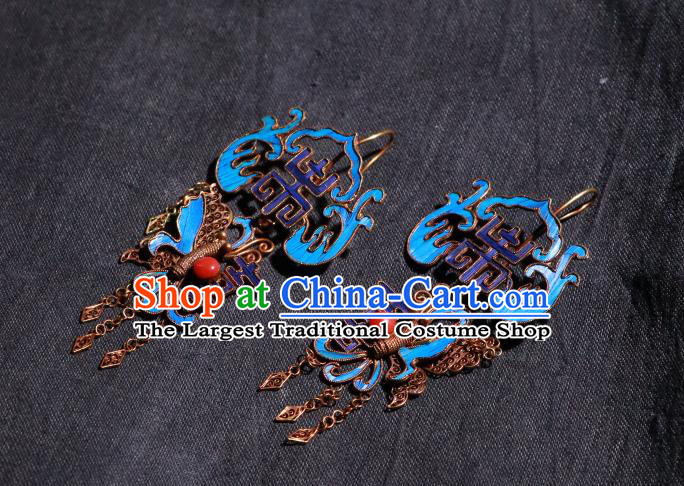 Chinese Classical Wedding Cheongsam Earrings Jewelry Ancient Qing Dynasty Blueing Butterfly Ear Accessories