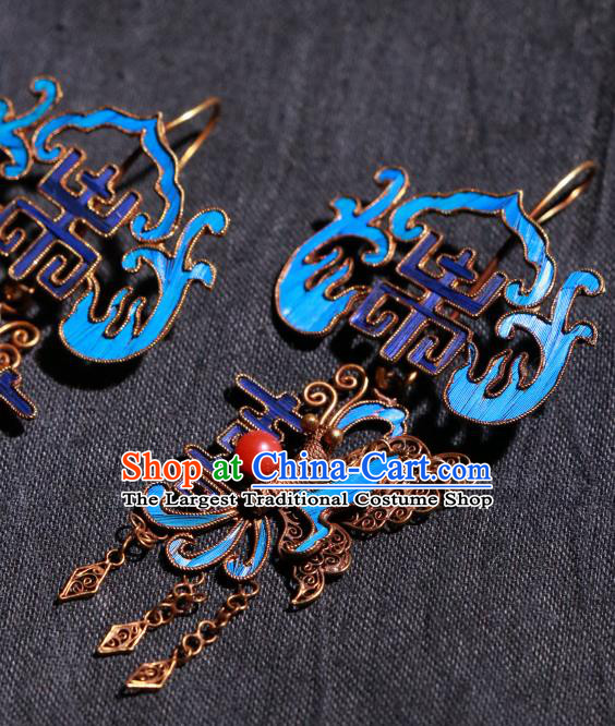 Chinese Classical Wedding Cheongsam Earrings Jewelry Ancient Qing Dynasty Blueing Butterfly Ear Accessories