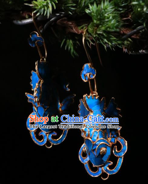 Chinese Classical Cloisonne Fish Jewelry Ear Accessories Ancient Qing Dynasty Empress Earrings