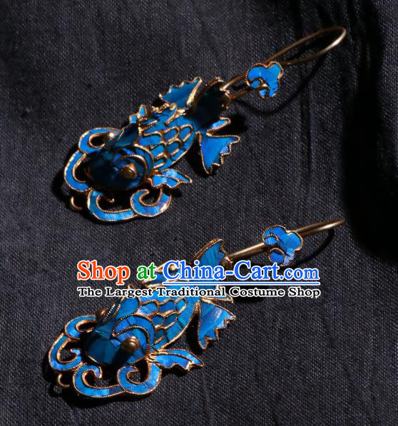 Chinese Classical Cloisonne Fish Jewelry Ear Accessories Ancient Qing Dynasty Empress Earrings