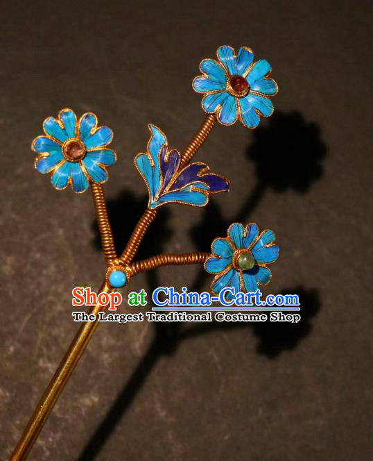 China Qing Dynasty Palace Lady Hairpin Ancient Princess Flowers Hair Stick Traditional Cloisonne Hair Jewelry