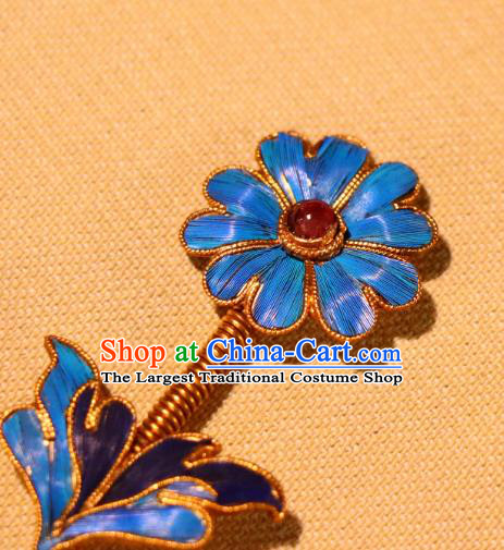 China Qing Dynasty Palace Lady Hairpin Ancient Princess Flowers Hair Stick Traditional Cloisonne Hair Jewelry