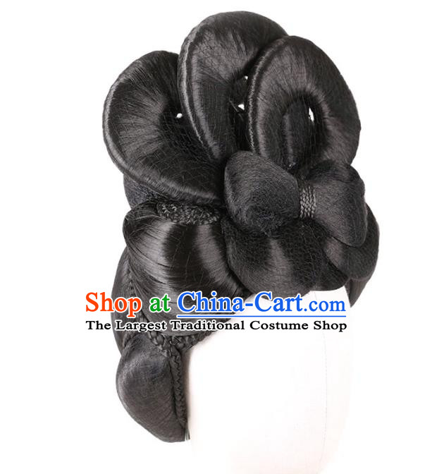 Handmade Chinese Ancient Queen Wu Zetian Wig Sheath Traditional Tang Dynasty Empress Wigs Chignon and Hair Accessories