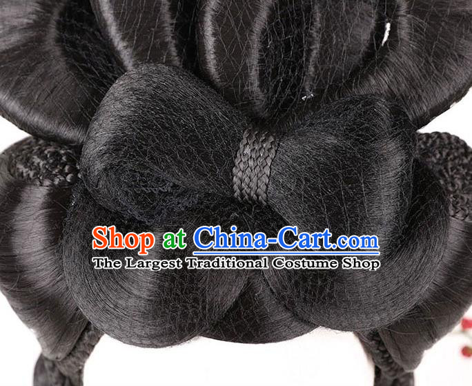 Handmade Chinese Ancient Queen Wu Zetian Wig Sheath Traditional Tang Dynasty Empress Wigs Chignon and Hair Accessories